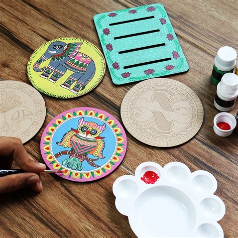 SOLOBOLO Madhubani Painting Kit Tea Coasters with Stand | Art and Craf