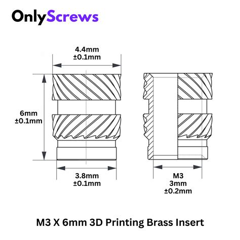 M3 X 6mm 3D Printing Brass Threaded Inserts (Dia. 3mm, Length 6mm ...