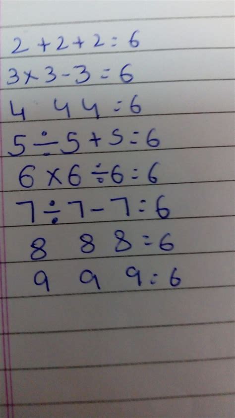 If u solve this, u r gr8! put any mathematic signs: 2 2 2=6 3 3 3=6 4 4 ...