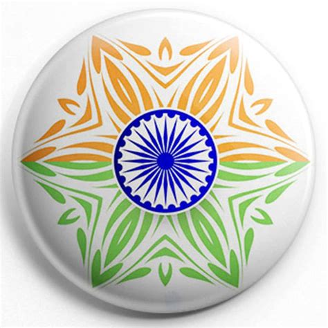 Indian Flag Star Pattern Pin Badge | Tricolor Rangoli Button India ...