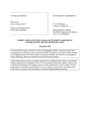 Model CERCLA Section 122(h)(1) Agreement For Recovery ... Doc Template ...