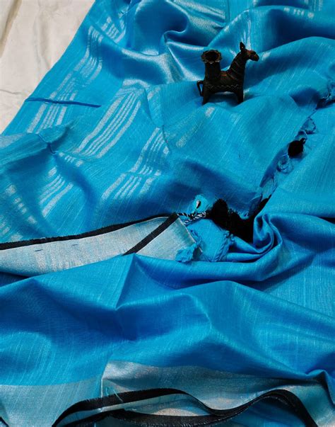 Royal Blue Plain Linen Saree | Peepal Clothing