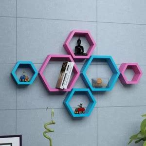 INDIAN DECOR SZY Hexa Wall Shelf Decor Wall Racks Set Of 6 Wooden Wall ...