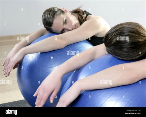 aerobics mirror relax woman pilates stability ball Stock Photo - Alamy