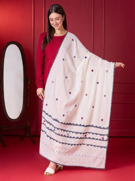 White Applique & Mirror Work Pure Cotton Dupatta – Dupatta Bazaar