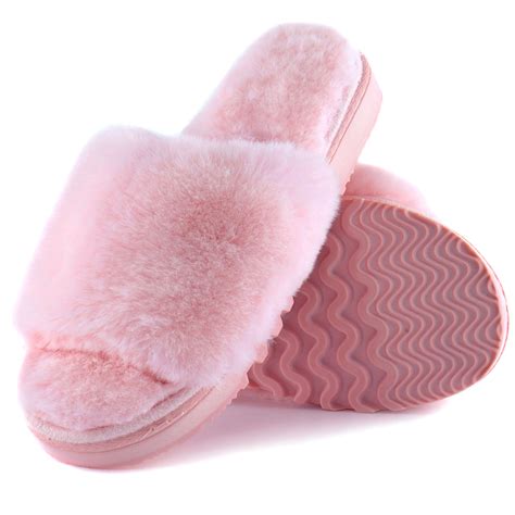 LORDFON Open Toe Fuzzy Womens Slippers Fluffy House Slippers with ...