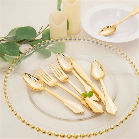 Buy WDF 200 Pieces Gold Plastic Silverware Disposable - 50 Guests Gold ...