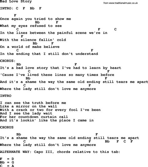Kris Kristofferson song: Bad Love Story, lyrics and chords