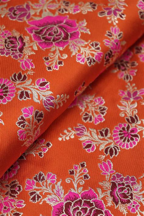 Shop the Stunning Orange Banarasi Silk Meenakari Fabric - 1.5 Mtr for ...
