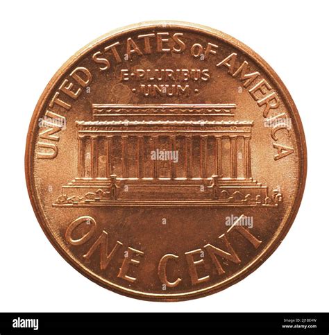 one cent coin aka penny, reverse side showing Lincoln memorial ...