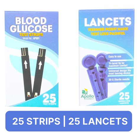 Apollo Pharmacy Blood Glucose 25 Test Strips + 25 Lancets, 1 kit Price ...