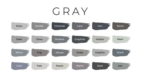 Gray Paint Color Swatches with Shade Names on Brush Strokes 45805863 ...