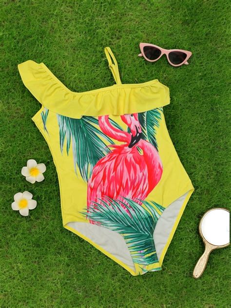 Flamingo Ruffle Sleeves Swimsuit for Girls – Yellow Bee India