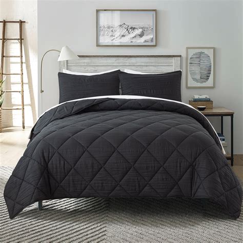 JML Black King Comforter Set, Microfiber Quilted Bedding, 3 Piece for ...