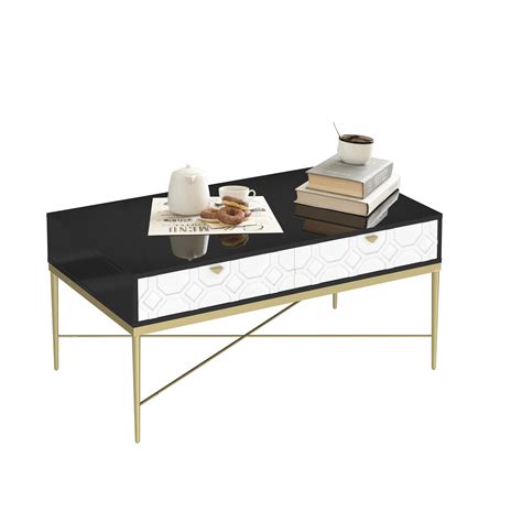 Ivy Bronx Black & White Coffee Table With 2 Drawers And Unique ...