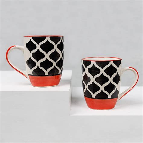 Buy The Earth Store Red Black Carpet Ceramic Coffee Mug Set of 2 Tea ...