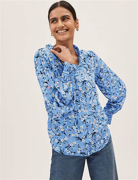 Buy Printed V-Neck Long Sleeve Blouse at Marks & Spencer