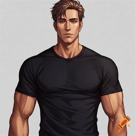 An illustration of a muscular man on a beach with two other figures in ...