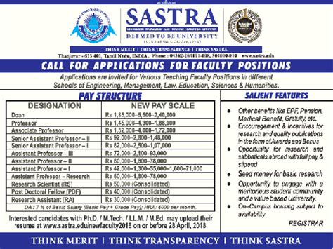 SASTRA Life Sciences Faculty Jobs 2018 April