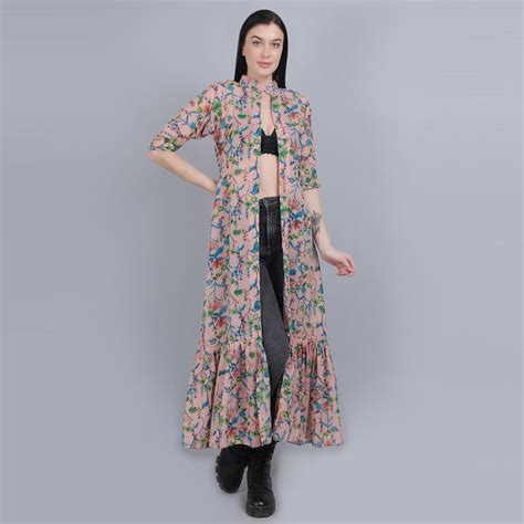 Buy Mod & Shy Peach Printed Hook & Eye Closure Shrug Online
