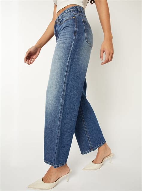 Buy Women Washed Wide Leg Jeans Online at just Rs. 1299.0 ...