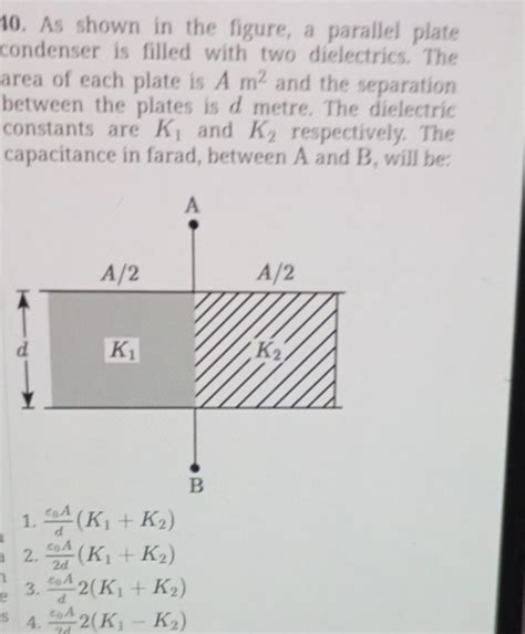 As shown in the figure, a parallel plate condenser is filled with two die..
