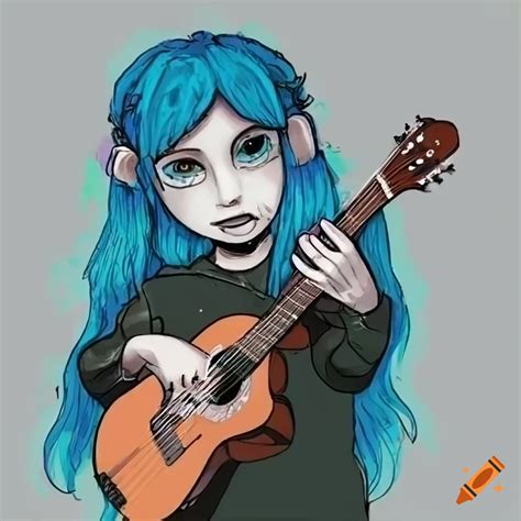 Grown sal fisher from sally face holding a guitar on Craiyon