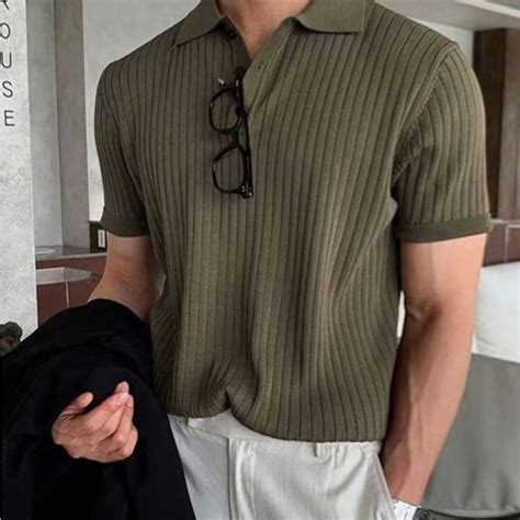 Hypemode Men's Ribbed Short Sleeve Polo Shirt | Mens outfits, Short ...