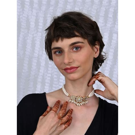 Buy Shlok Jewels Women White 18K Gold Plated Pearl Choker Set Online