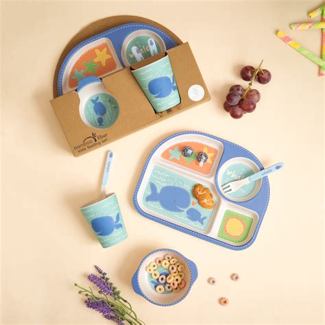 Wobbly Whale Bamboo Kids Dinner /Feeding Set of 5 – The Bamboo Co