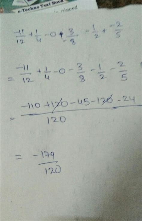simplify : -11/12 + 1/4 - 0 + 3/-8 - 1/2 + -2/5. - Brainly.in