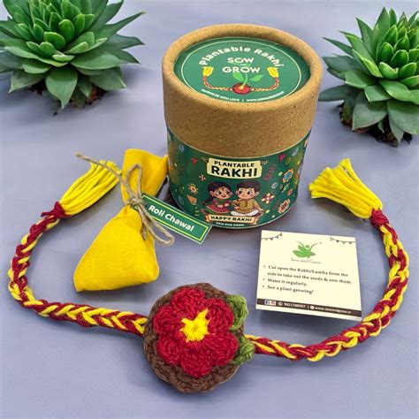 Premium Flower Crochet Thread Rakhi with Roli Chawal Combo: Red – Sow ...