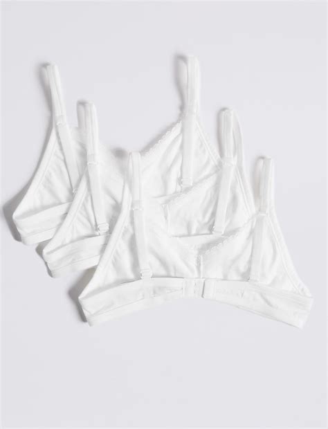Buy 3 Pack Pure Cotton Lace Trim Bras (A-B) at Marks & Spencer