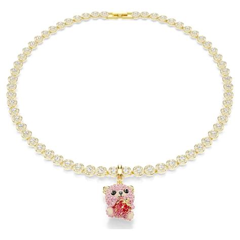 Idyllia charm, Mixed cuts, Teddy, Pink, Gold-tone plated | Swarovski