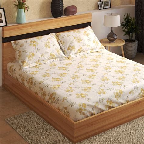 Buy Colour Refresh Cotton 144TC Floral Printed 3Pcs Super King Bedsheet ...
