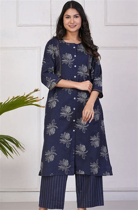 Women Cotton Kurti Set Online | Cotton Cigarette & Palazzo Pants With Kurti