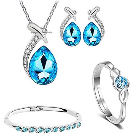 Buy Om Jewells Valentine Gift Rhodium Plated Blue Crystal Jewellery ...