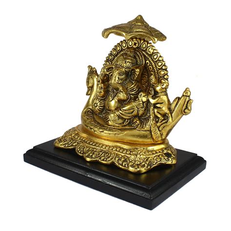 Golden Lord Ganesha sitting on Swan Throne - eCraftIndia Online