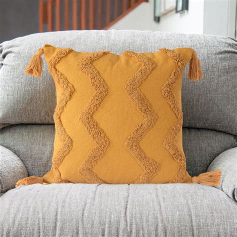Yellow Chevron Tufted Cushion Cover with Tassels – Sashaaworld