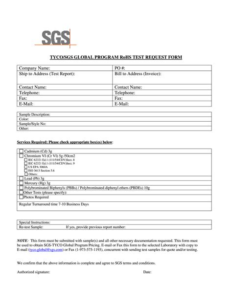 TYCOSGS Global Program RoHS Test Request Form - Fill Online, Printable ...