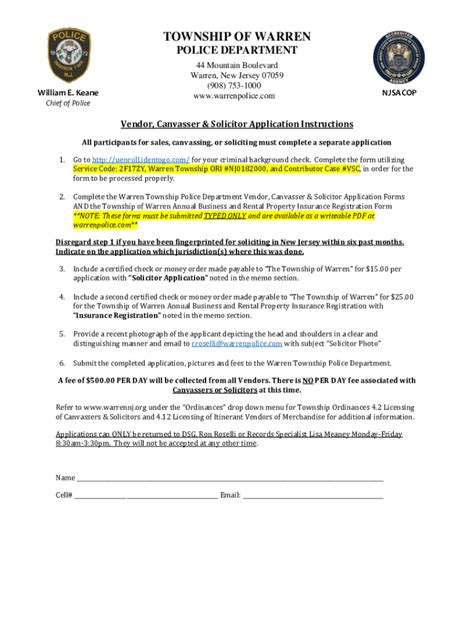 Fillable Online Homepage - Warren NJ Police Department Fax Email Print ...