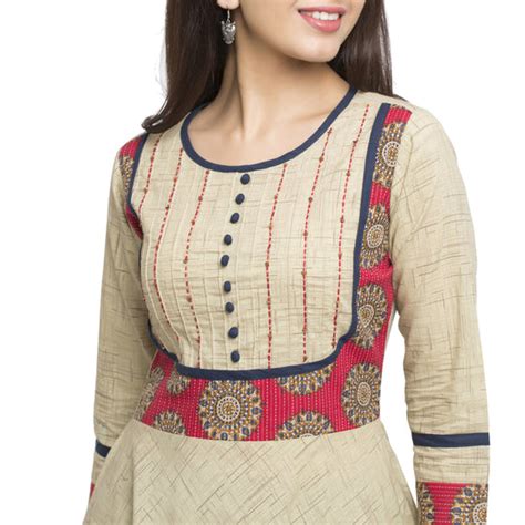 Printed Anarkali Kurta (Beige) – Yash Gallery