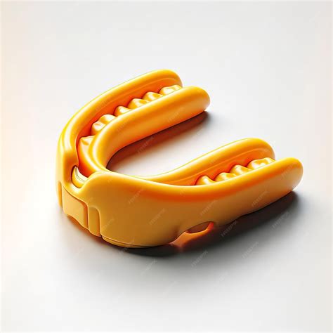 Yellow sports mouthguard on white background Protective mouthpiece for athletes Boxing mouth ...