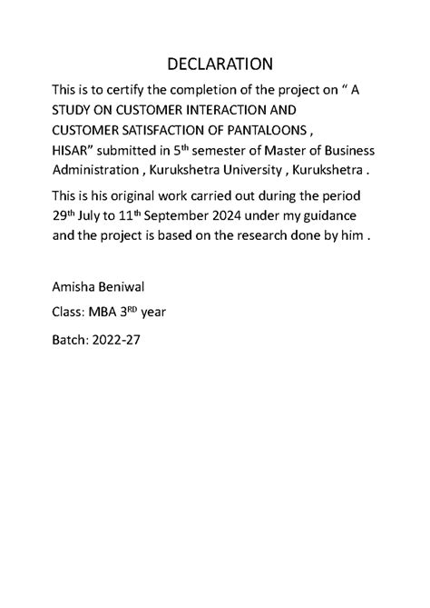 Internship Report on Customer Interaction & Satisfaction at Pantaloons ...