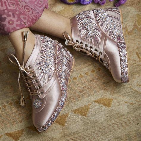 Pink Satin Embroidered Bridal Sneaker Wedges - Customized Wedding Shoe ...