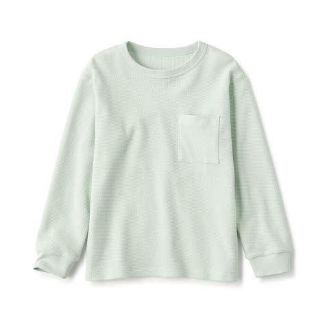 K's Waffle Crew neck L/Slv T-shirt KIDS110 Pale green | MUJI