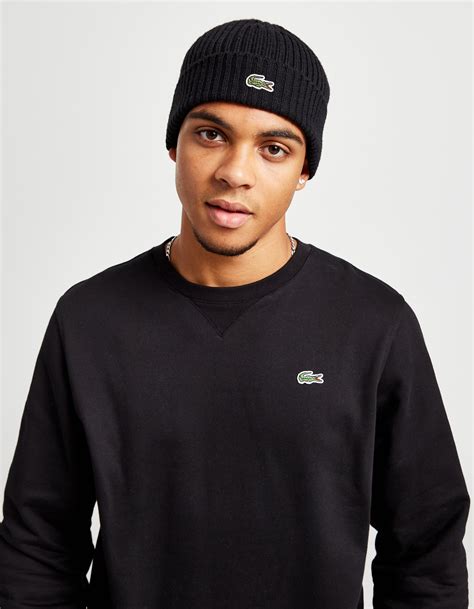 Black Lacoste Ribbed Beanie Hat | JD Sports UK