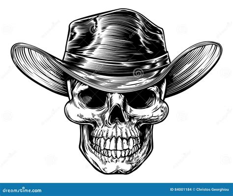 Skull Cowboy Hat Drawing stock vector. Illustration of drawing - 84001184