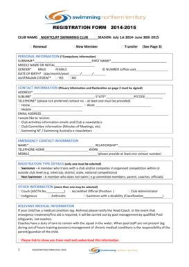 Fillable Online REGISTRATION FORM 2014-2015 - Swimming Australia Fax ...
