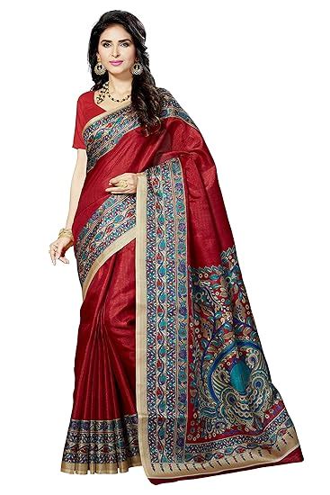 Buy RANI SAAHIBA Kalamkari Printed Khadi Art Silk Saree (SSKR3062, Red ...